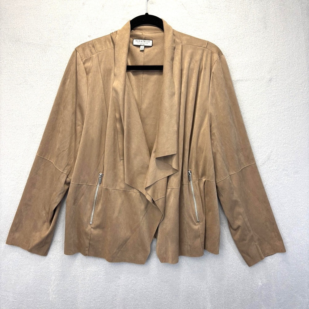 Bagatelle Collection Faux Suede Draped Jacket Womens 2X Tan Open Front Western